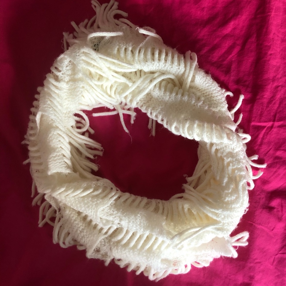 Cream Infinity Scarf with Streamers